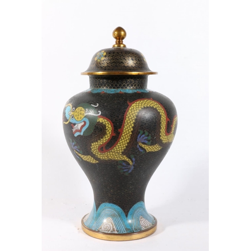 61 - Chinese cloisonne dragon decorated jar and cover, 22cm.