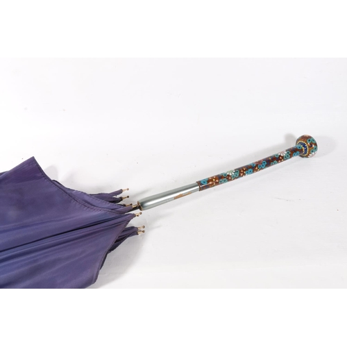 69 - Japanese parasol with floral decorated cloisonne handle, 89cm.