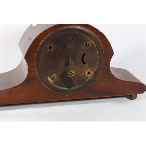 8 - Art Nouveau mahogany and inlaid mantle clock, 26cm.