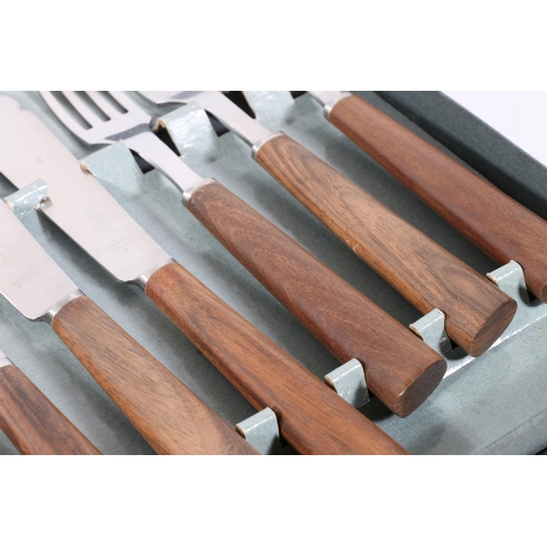 5 - Mills Moore teak handled six place set of knives and forks.