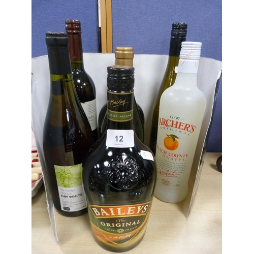 12 - Small group of liqueurs to include two bottles of Bailey's Irish Cream, Archer's Peach Schnapps, tab... 