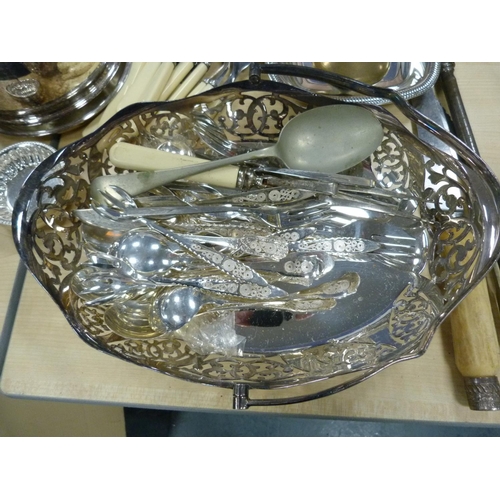 14 - EP and loose cutlery to include claret-type jug, tray, butter dish, bread basket, goblet, loose and ... 