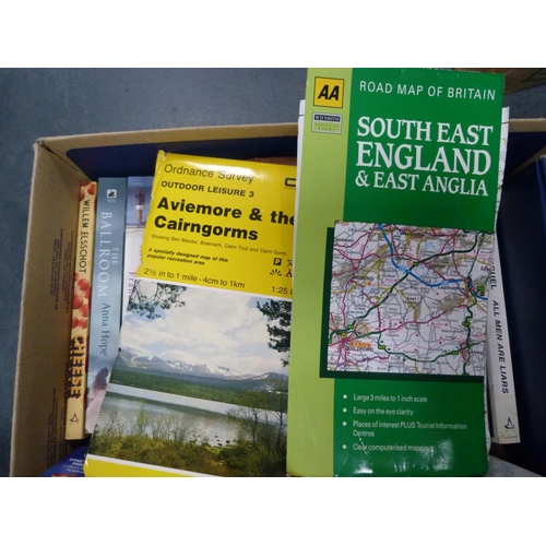 27 - Carton containing books to include antiques, novels, road maps etc.