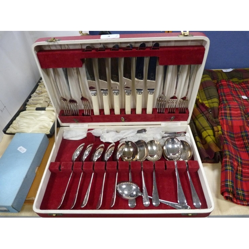 4 - Quantity of EP and boxed cutlery to include three-piece tea set, teaspoons and tongs, dessert knives... 