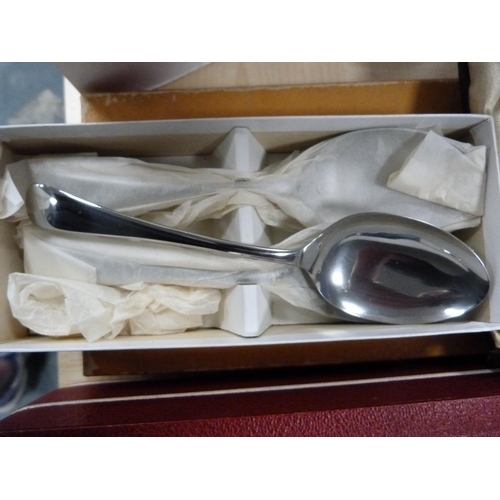 4 - Quantity of EP and boxed cutlery to include three-piece tea set, teaspoons and tongs, dessert knives... 