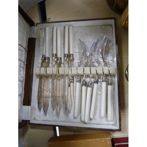 4 - Quantity of EP and boxed cutlery to include three-piece tea set, teaspoons and tongs, dessert knives... 