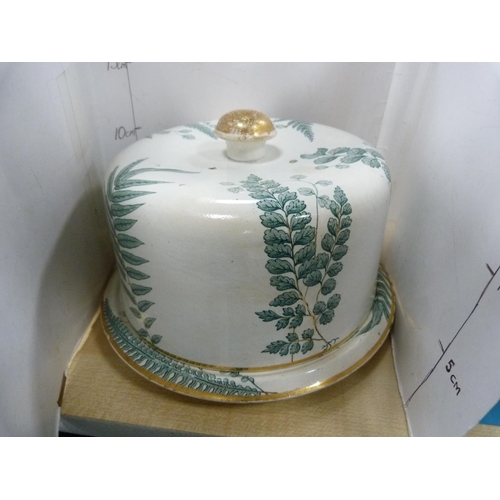 9 - Price hen crock, stilton dish and cover, Minton toilet bowl, Pearson's blue glazed crock and a terra... 