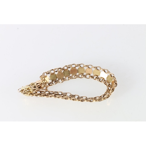 152 - Yellow gold fancy link bracelet, test as high ct, damage to one link, 22.2g.