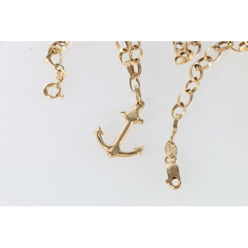 160 - 18ct gold Italian necklace with anchor pendant, stamped 'star 57 AR', 8.1g.