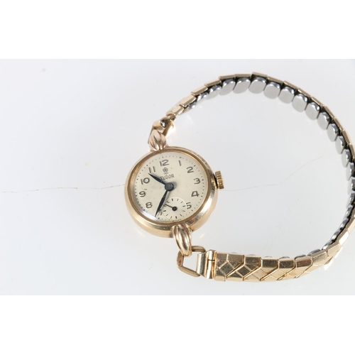 181 - 9ct gold lady's Tudor wristwatch on Excalibur expanding bracelet, the case marked to Mrs M Carey, 40... 