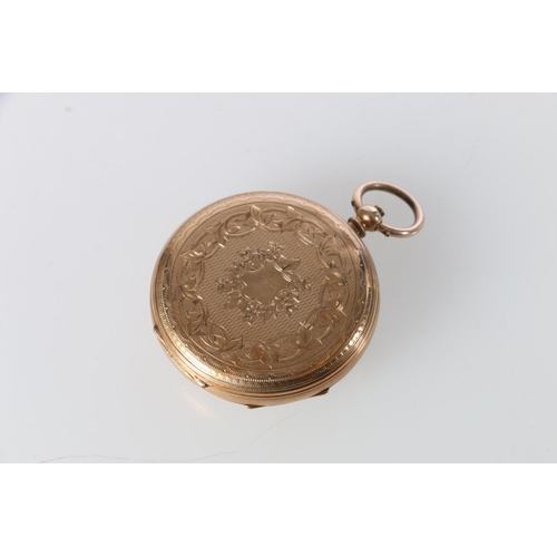 184 - 14K gold pocket watch with gilded face and roman numeral chapter ring, 15 jewels, 62.8grams. 