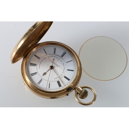 186 - 18ct gold hunter pocket watch, J Hargreaves & Co of Liverpool, makers to the Queen & H R H T... 