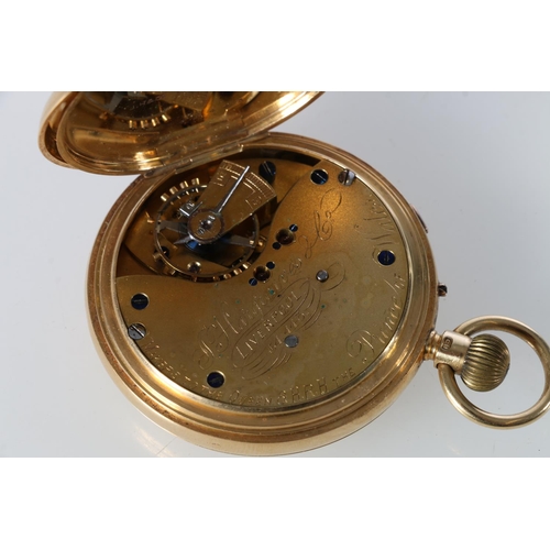 186 - 18ct gold hunter pocket watch, J Hargreaves & Co of Liverpool, makers to the Queen & H R H T... 