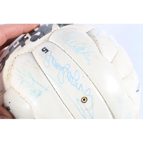 200A - England football interest, a c1982 autographed Mitre Permawhite Max football bearing signatures incl... 