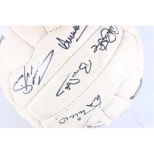 200A - England football interest, a c1982 autographed Mitre Permawhite Max football bearing signatures incl... 