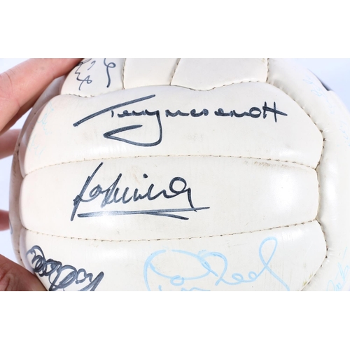 200A - England football interest, a c1982 autographed Mitre Permawhite Max football bearing signatures incl... 