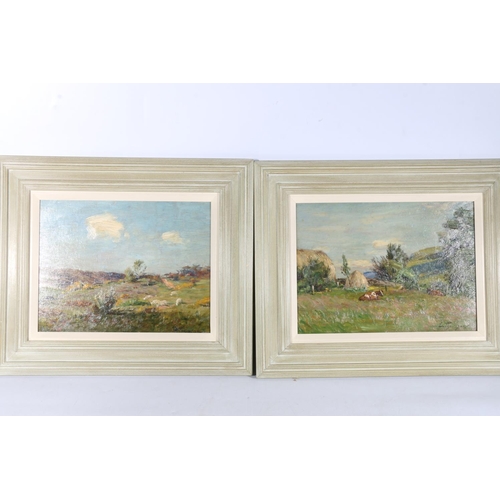 400B - E THOMSON Gargunnock Hills and On the Moor of Dalzean Two oil on boards, signed, 26cm x 34... 