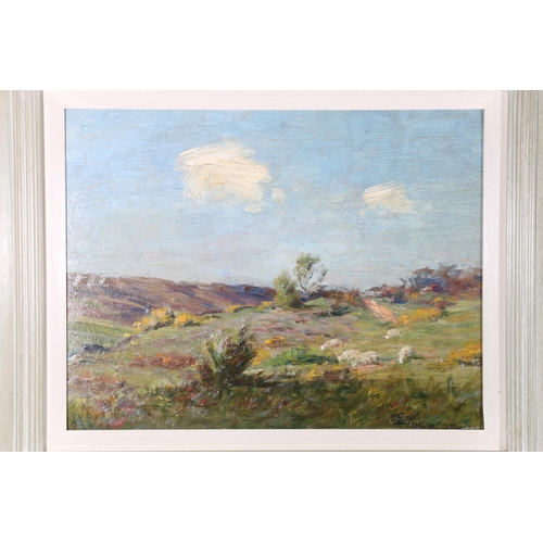 400B - E THOMSON Gargunnock Hills and On the Moor of Dalzean Two oil on boards, signed, 26cm x 34... 