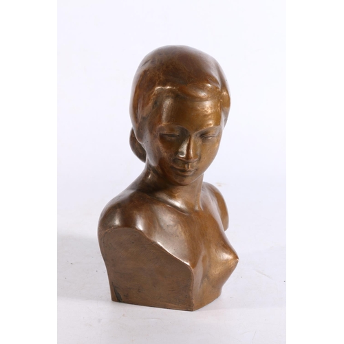 404 - Cast bronze bust of a nude female, unsigned, 26cm tall. 