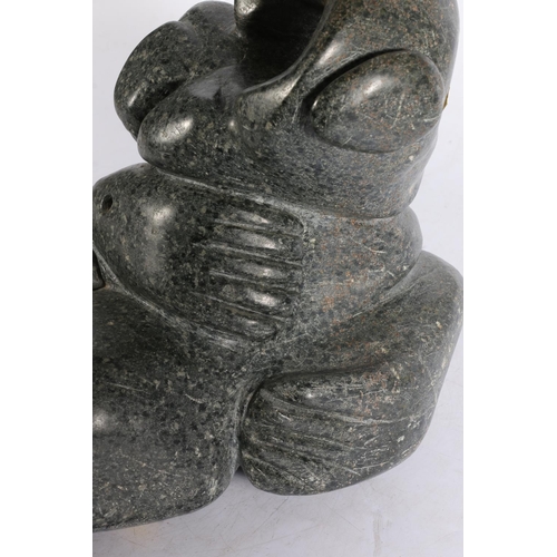 405 - 20th century carved soapstone semi-abstract sculpture of a nude female, unsigned, 26cm tall. 