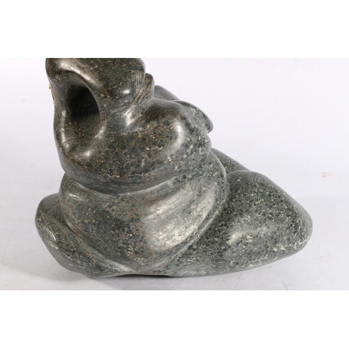 405 - 20th century carved soapstone semi-abstract sculpture of a nude female, unsigned, 26cm tall. 