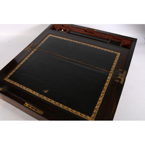 416 - Antique brass bound coromandel writing slope with fitted interior 50.5cm wide. 