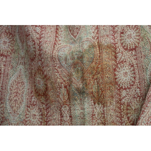 430 - Paisley style patterned shawl, single sided, stained, 244cm x 103cm.