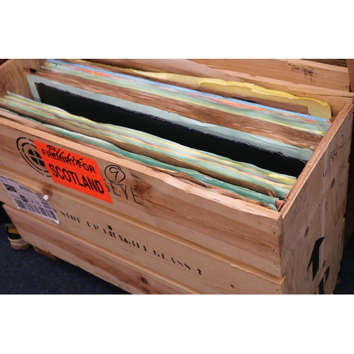 443 - Bullseye Glass Company, a pine crate containing around 65 sheets of fusible glass, each sheet approx... 