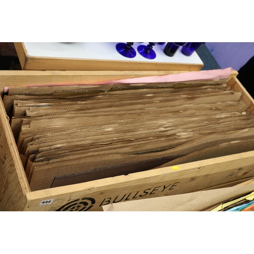 444 - Bullseye Glass Company, a pine crate containing around 55 sheets of fusible glass, each sheet approx... 