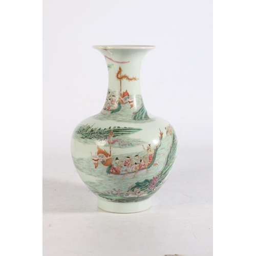 458 - Chinese antique canton famille rose vase, the body decorated with Chinese figures on dragon gondola,... 