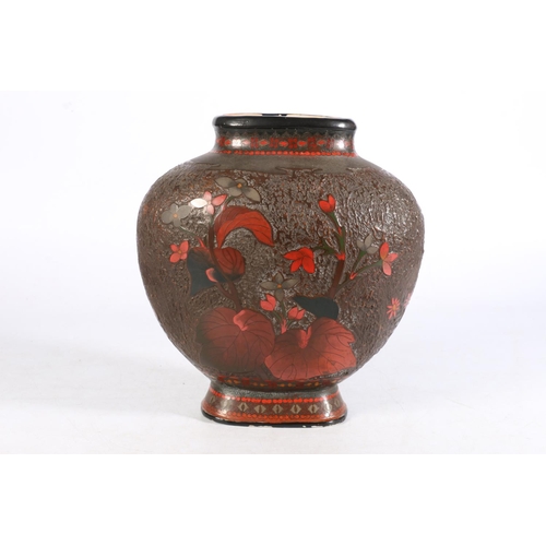 460 - 20th Century Chinese cloisonné on pottery vase of ovoid form, the body decorated with birds a... 