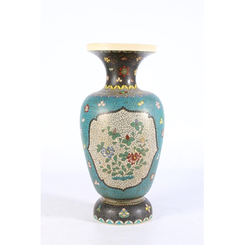 461 - Antique Chinese Cloisonné on pottery vase, the blue and white ground with foliate and leaf de... 