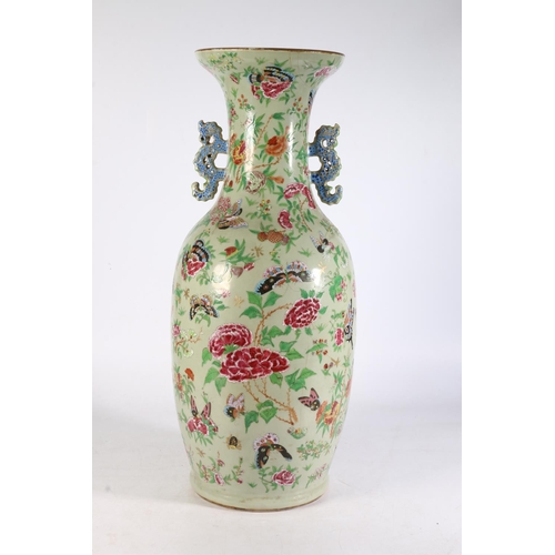 478 - Antique canton famille rose floor standing vase, the body decorated with flowers and insects, 60cm h... 