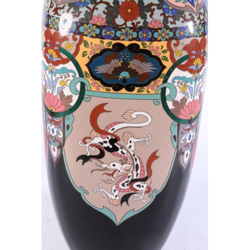 489 - 20th Century large Chinese cloisonné vase, the black ground with clawed dragon decoration and... 