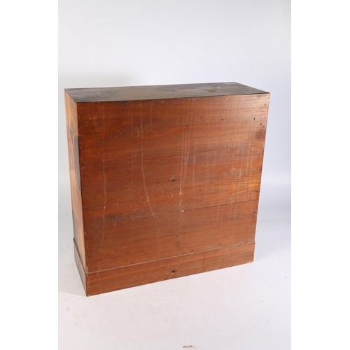 501 - Japanese marquetry tabletop cabinet with seven drawers and sliding panel doors, 46cm x 45cm.