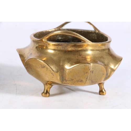 505 - Two Chinese brass censors, one with Kylin head handles and six character mark to base, 14cm diameter... 