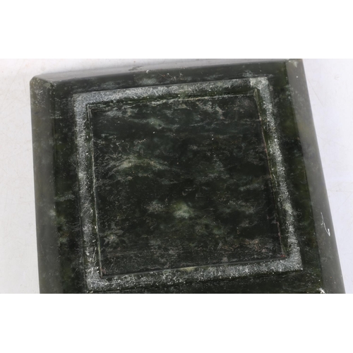 508 - 20th Century hardstone panel or dish of square form depicting a galloping horse, 14.5cm.