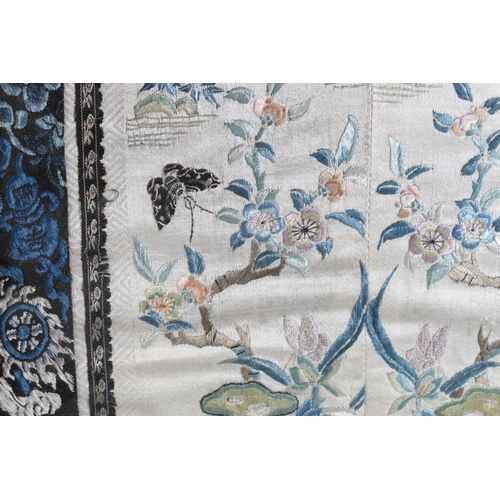 516 - Early 20th Century Chinese embroidered double sleeve panel with animals amongst branches, 60cm x 26c... 