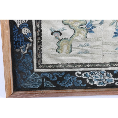 516 - Early 20th Century Chinese embroidered double sleeve panel with animals amongst branches, 60cm x 26c... 