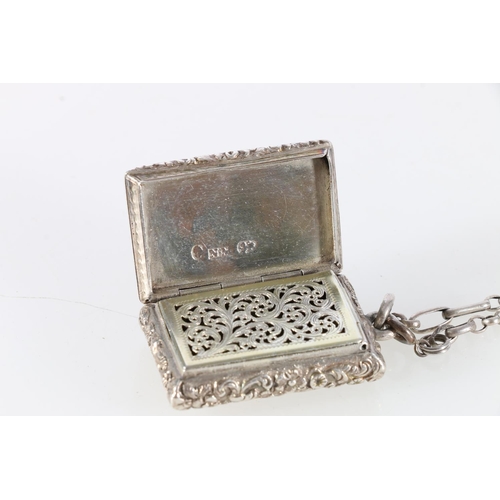 63 - William IV sterling silver vinaigrette of rectangular form, with foliate decoration, Nathaniel Mills... 