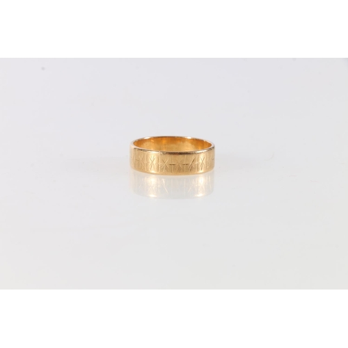 74 - 18ct gold wedding band inscribed 'Lucky' to interior, maker H S Birmingham, size P, 4.1g.