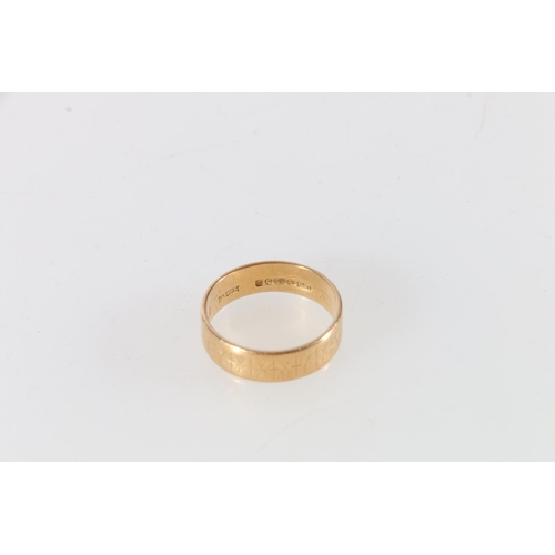 74 - 18ct gold wedding band inscribed 'Lucky' to interior, maker H S Birmingham, size P, 4.1g.