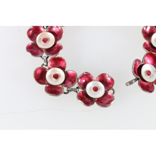 75 - Bernard Instone (1891-1987) silver and pink enamel bracelet, with stylised floral design, stamped B ... 