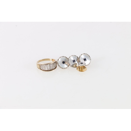 78 - Three 18ct mother-of-pearl and sapphire set buttons and one collar stud, 5.2g, and a 9ct gold diamon... 