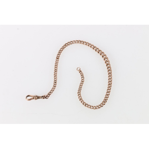 79 - 9ct gold Albert watch chain, with graduated curb links, and dog tooth clip, 32cm, 21.7g.