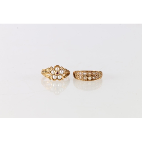 86 - 18ct gold pearl set ring, set with two rows of seven pearls, Chester H & S, size M, 3.5g, and an... 