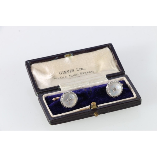 95 - Pair of 9ct gold diamond and mother-of-pearl set dress cufflinks, 3.9g in Grieves Ltd, Old Bond Stre... 