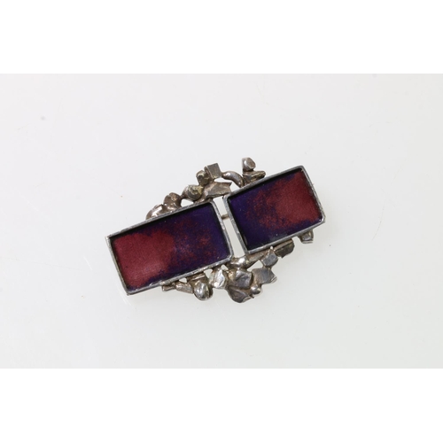 100 - Norman Grant sterling silver modernist enamelled brooch, Edinburgh, 1991, 4.5cm long.