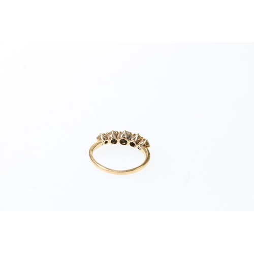 109 - Unhallmarked gold five stone diamond ring, size J, 2.2g.