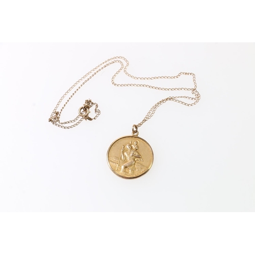 128 - 9ct gold St Christopher pendant, J G & S, on 9ct gold necklace, 8.8g, 50cm long.